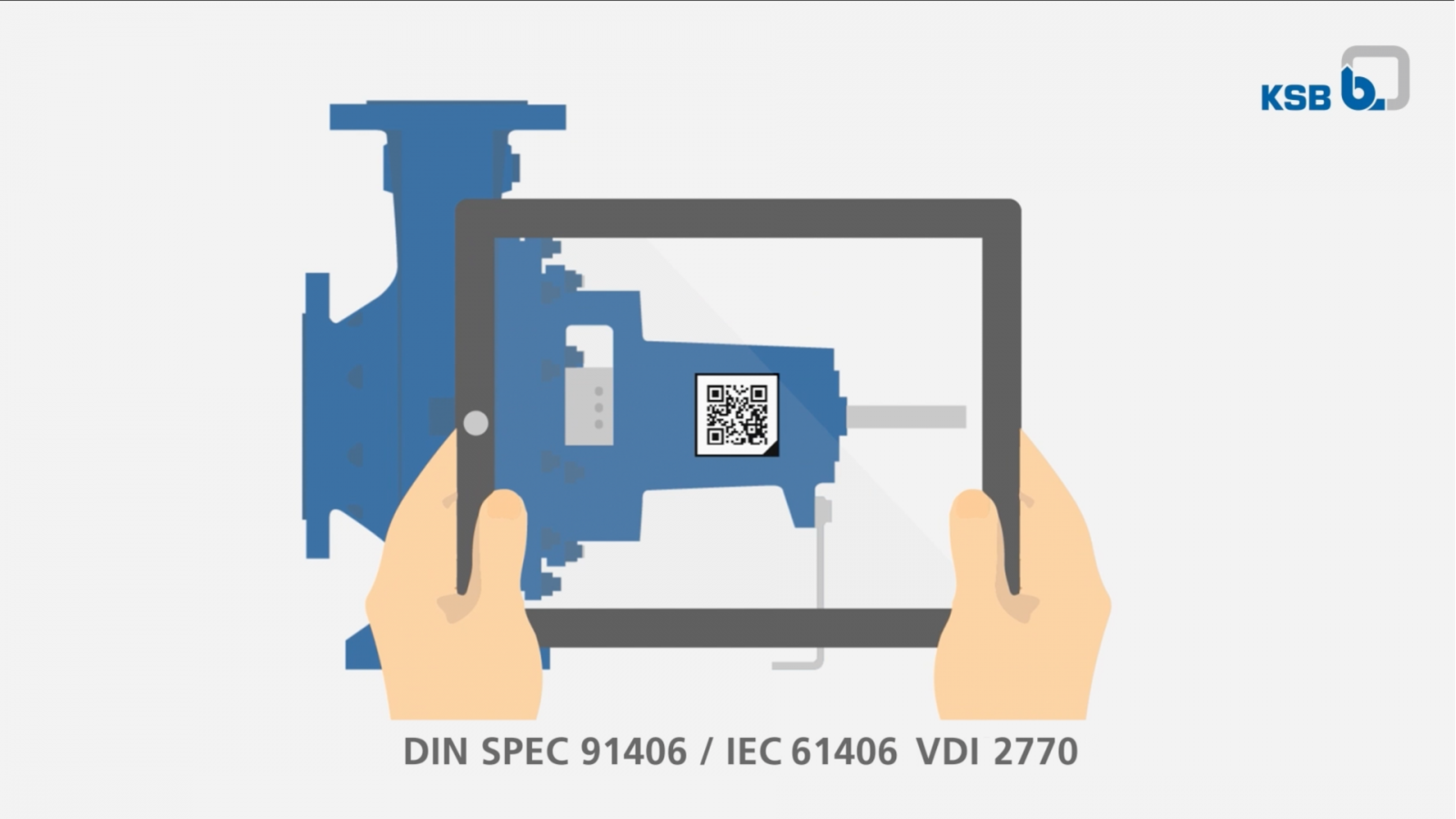 Cover image of the KSB video "IEC 61406 and VDI 2770 Requirements"