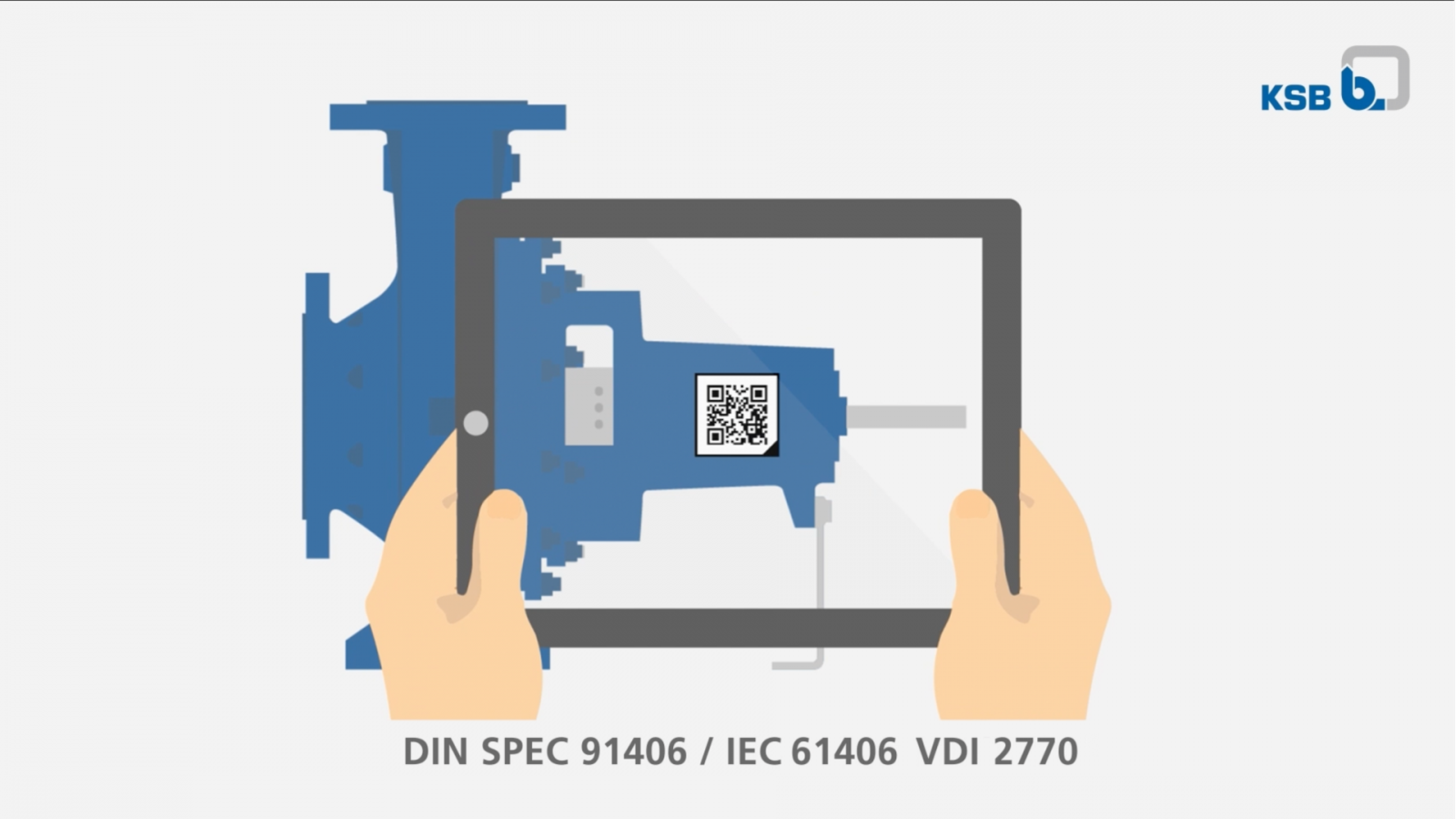 Cover image of the KSB video "IEC 61406 and VDI 2770 Requirements"